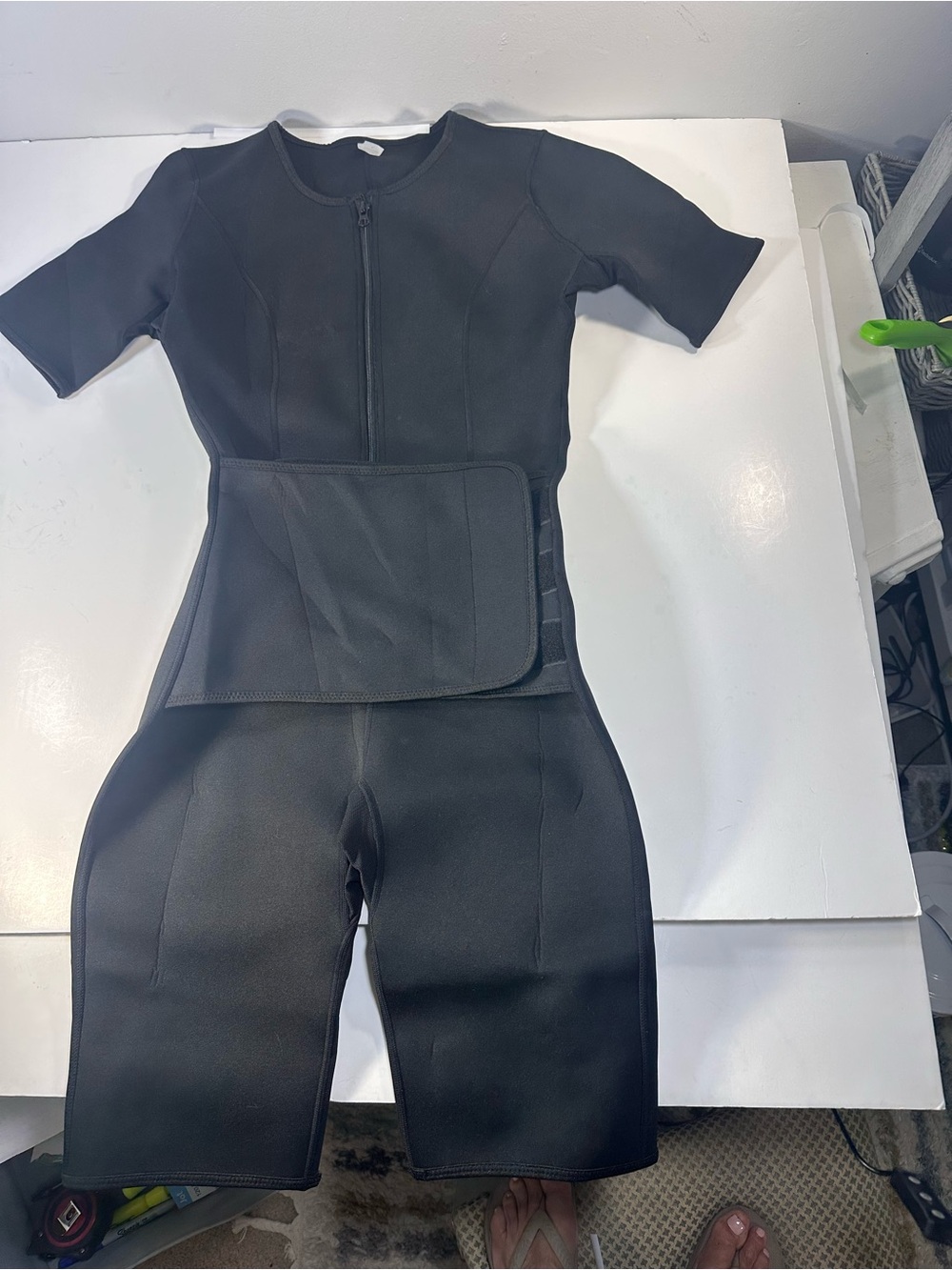 Neoprene Sauna compression Bodysuit L Short Sleeve Zip Front  Shape wear Trainer